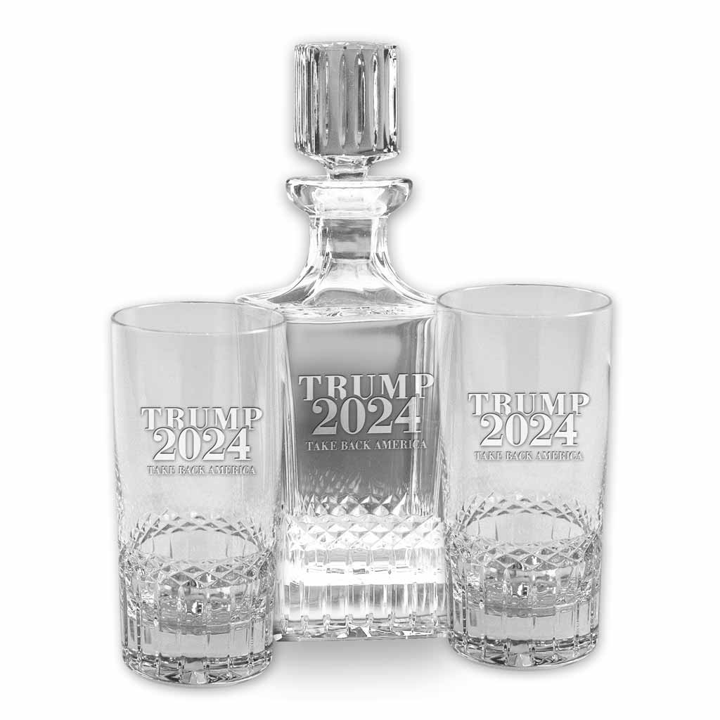 Trump 2024 Crystal Decanter and Tall Glass Set